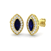 Marquise Cut Blue Sapphire Halo Stud Earrings - Gold & in 10K/14K gold and platinum with certified lab-grown or natural diamonds