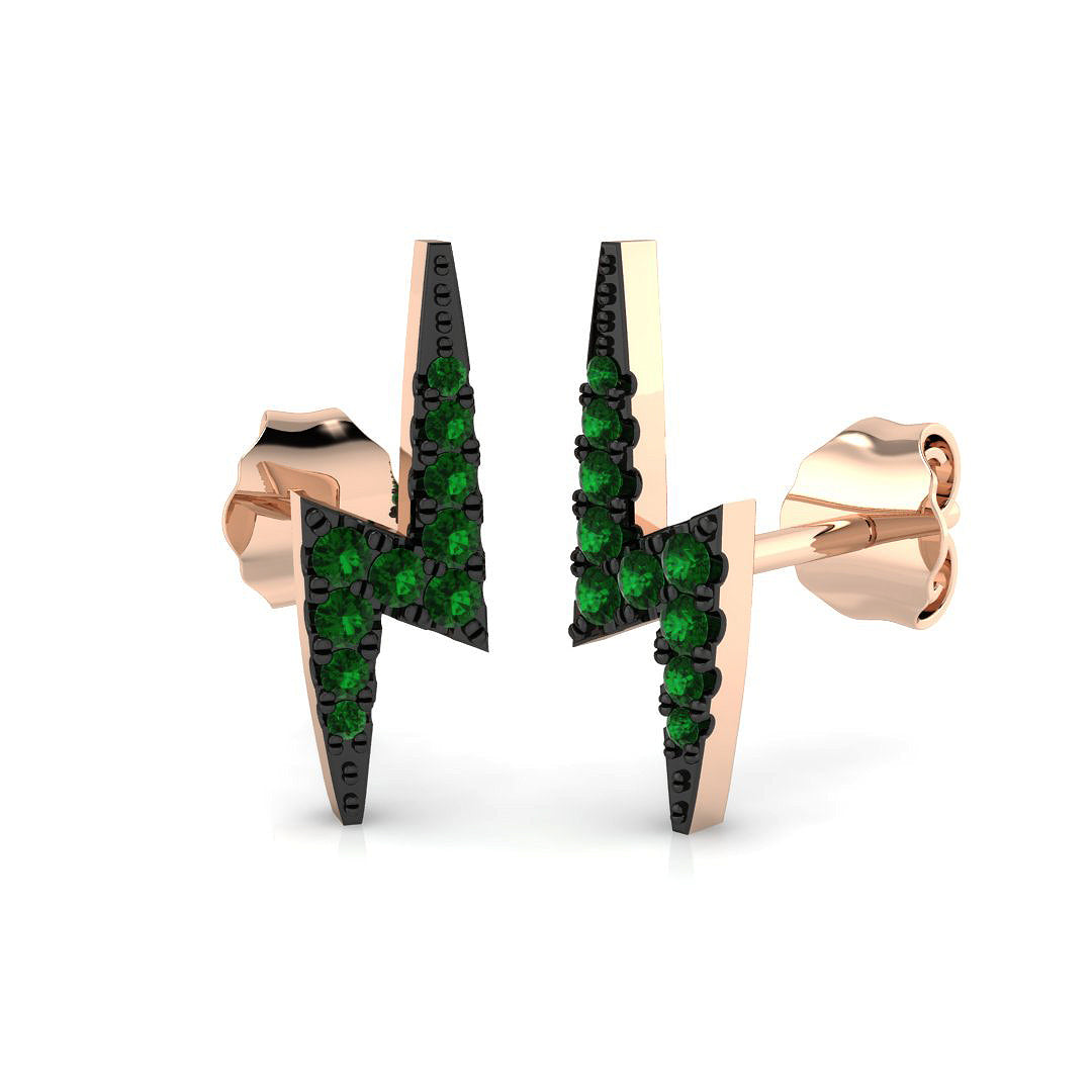 Green Emerald Lightning Bolt Stud Earrings in 10K/14K gold and platinum with certified lab-grown or natural diamonds