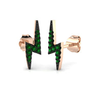 Green Emerald Lightning Bolt Stud Earrings in 10K/14K gold and platinum with certified lab-grown or natural diamonds