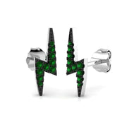 Green Emerald Lightning Bolt Stud Earrings in 10K/14K gold and platinum with certified lab-grown or natural diamonds