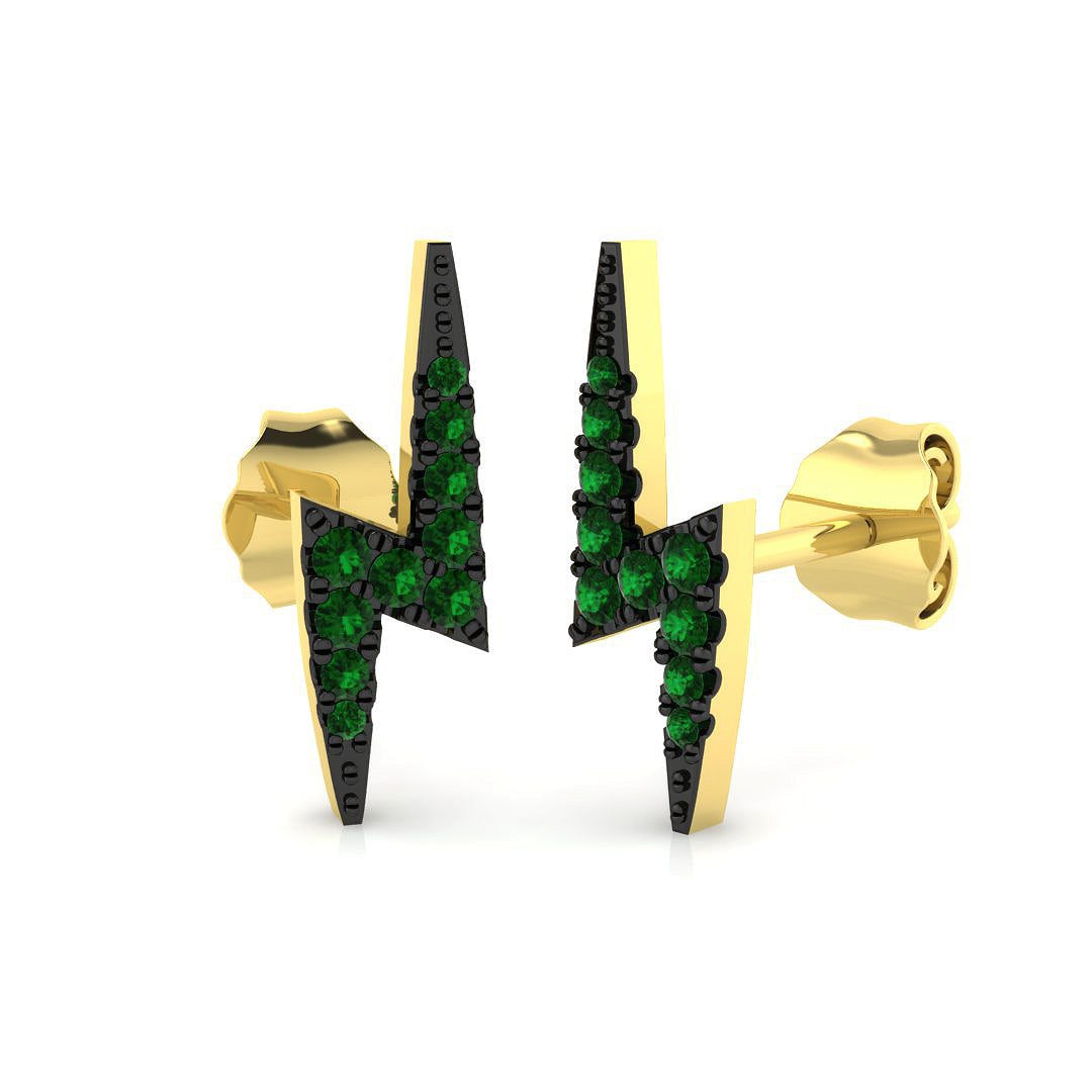 Green Emerald Lightning Bolt Stud Earrings in 10K/14K gold and platinum with certified lab-grown or natural diamonds