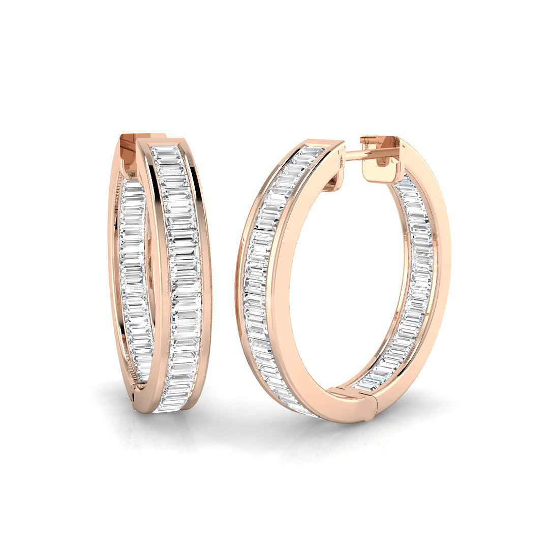 1.25 Ct Baguette Diamond Hoop Earrings in 10K/14K gold and platinum with certified lab-grown or natural diamonds
