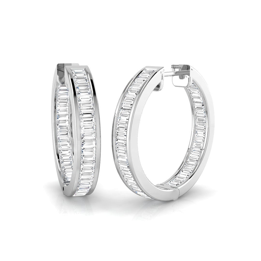 1.25 Ct Baguette Diamond Hoop Earrings in 10K/14K gold and platinum with certified lab-grown or natural diamonds