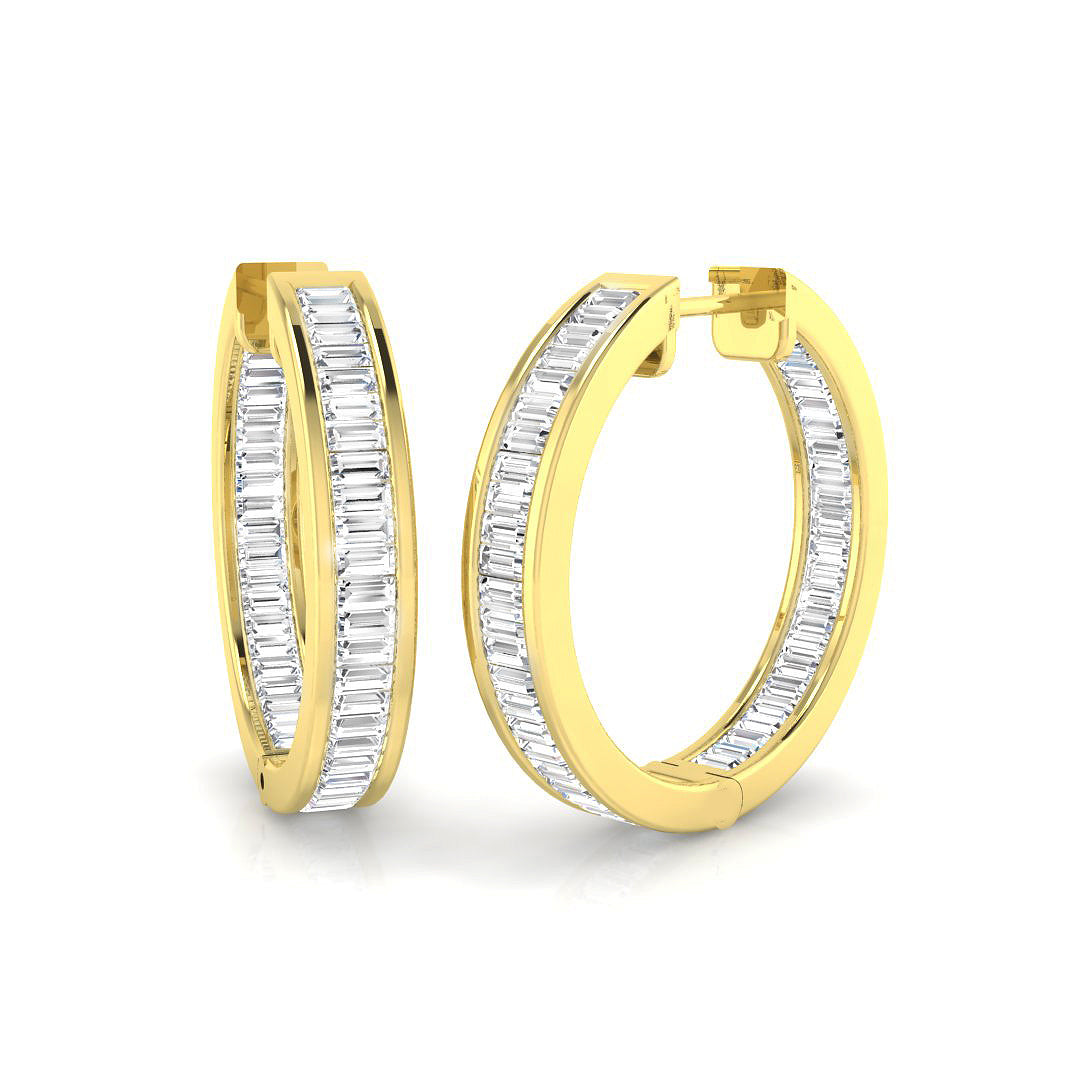 1.25 Ct Baguette Diamond Hoop Earrings in 10K/14K gold and platinum with certified lab-grown or natural diamonds