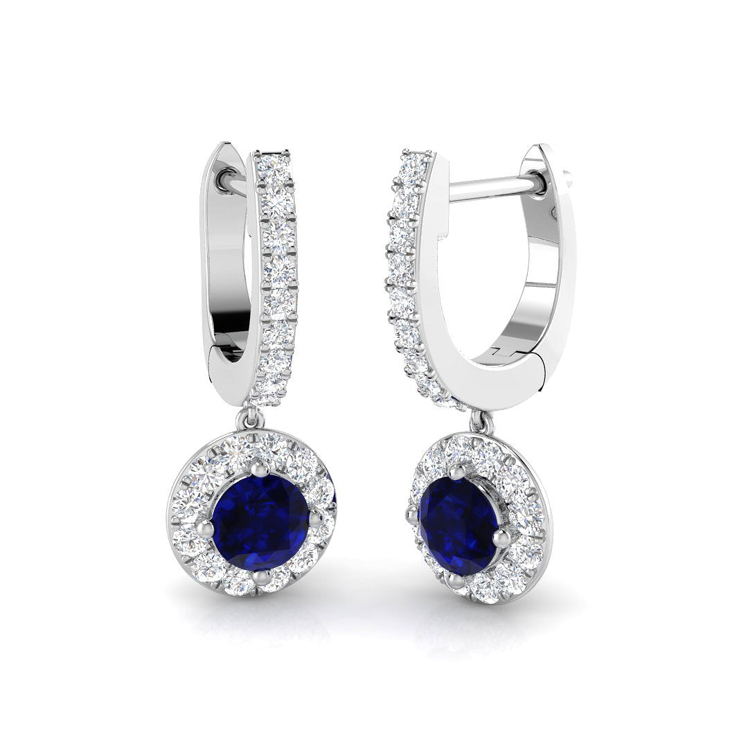 1 Ct Blue Sapphire Diamond Hoop Earrings in 10K/14K gold and platinum with certified lab-grown or natural diamonds