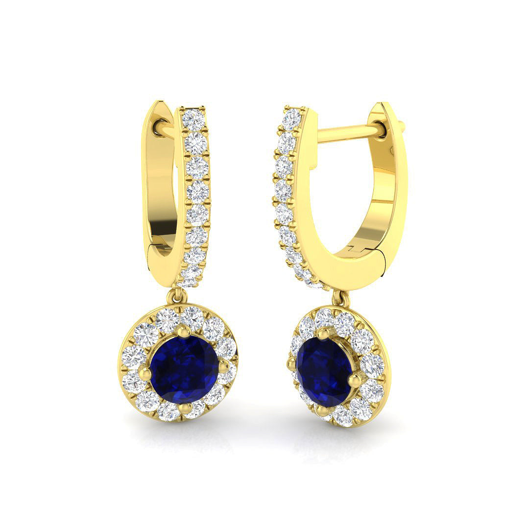 1 Ct Blue Sapphire Diamond Hoop Earrings in 10K/14K gold and platinum with certified lab-grown or natural diamonds