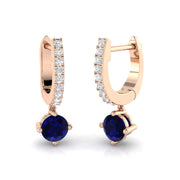 1 Ct Round Diamond & Blue Sapphire Hoop Earrings in 10K/14K gold and platinum with certified lab-grown or natural diamonds