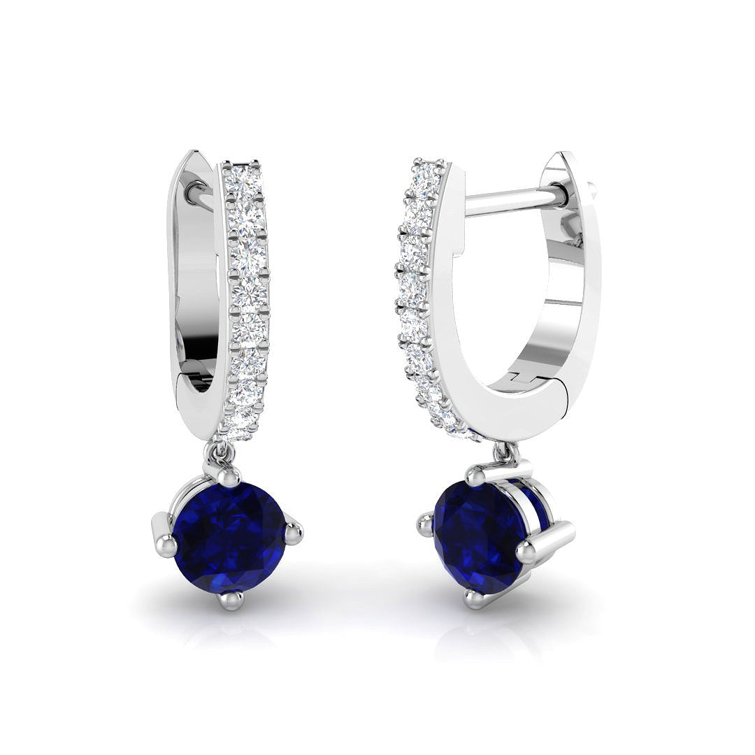 1 Ct Round Diamond & Blue Sapphire Hoop Earrings in 10K/14K gold and platinum with certified lab-grown or natural diamonds