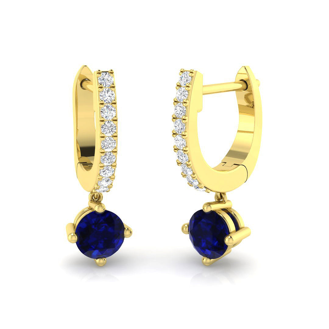 1 Ct Round Diamond & Blue Sapphire Hoop Earrings in 10K/14K gold and platinum with certified lab-grown or natural diamonds