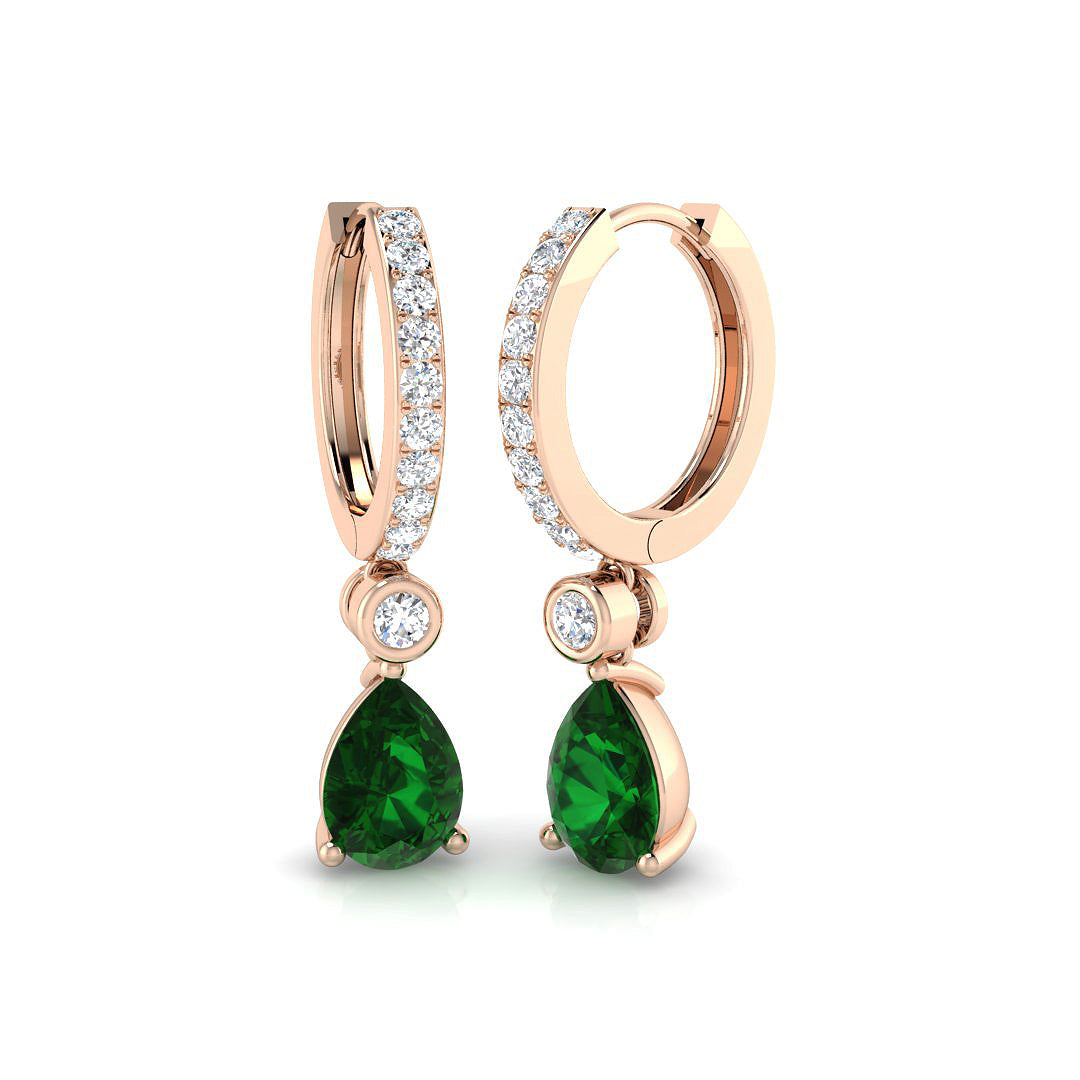 Luxury 1.5 Ct Emerald Diamond Hoop Earrings in 10K/14K gold and platinum with certified lab-grown or natural diamonds
