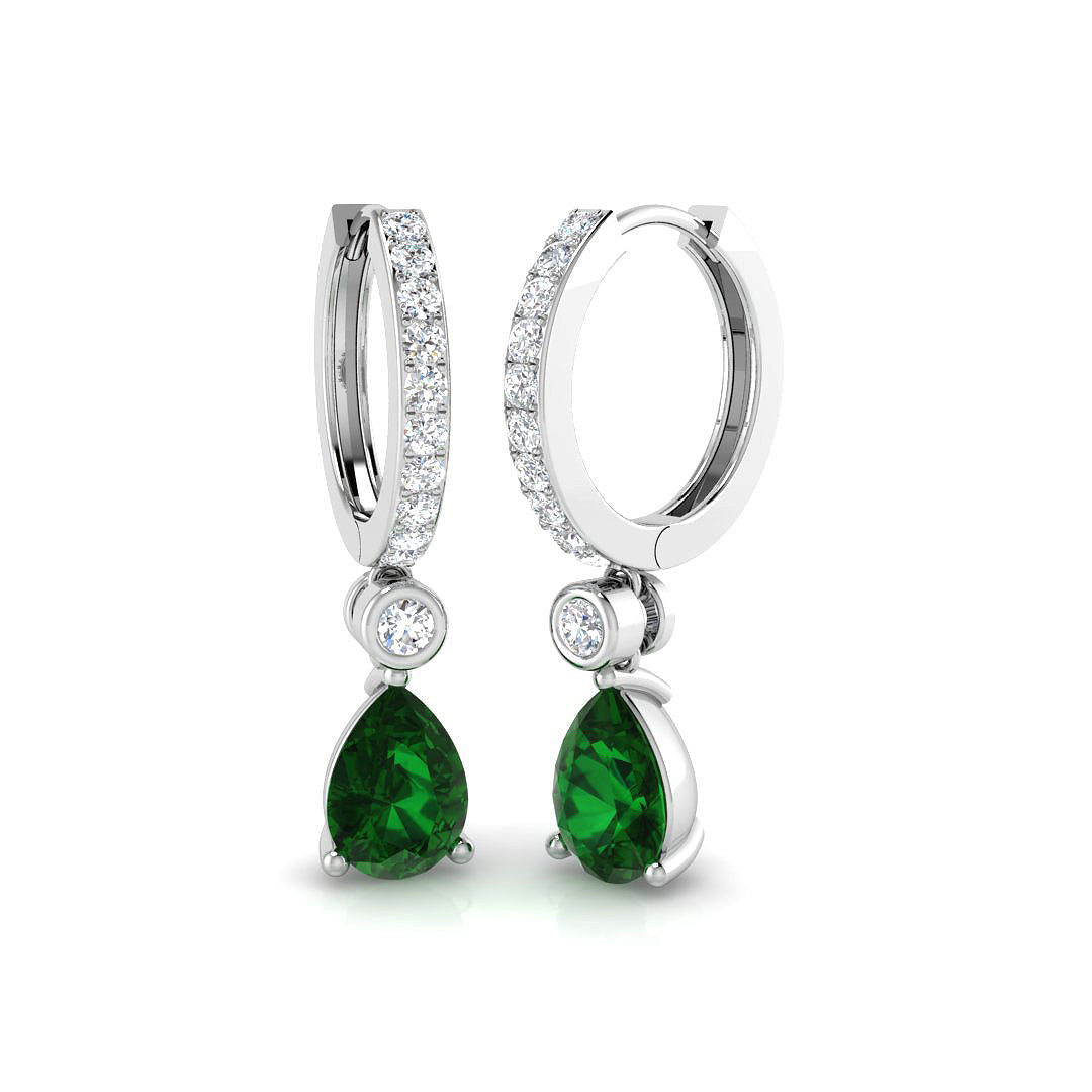 Luxury 1.5 Ct Emerald Diamond Hoop Earrings in 10K/14K gold and platinum with certified lab-grown or natural diamonds