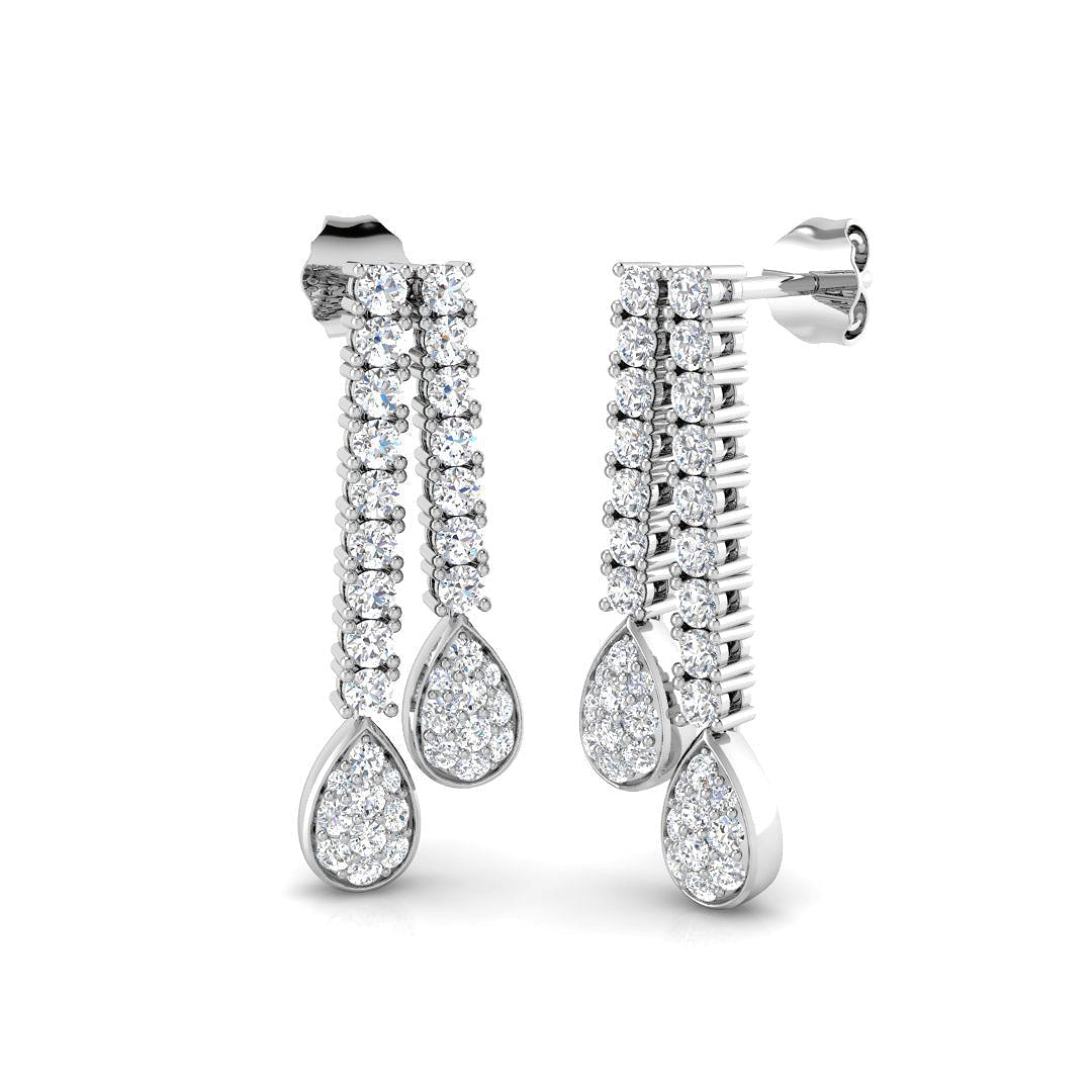 Stunning Curly 1.25ct Gold Drop & Trilogy Diamond Earrings in 10K/14K gold and platinum with certified lab-grown or natural diamonds