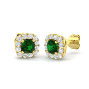 Green Emerald Halo Diamond Earrings in 10K/14K gold and platinum with certified lab-grown or natural diamonds