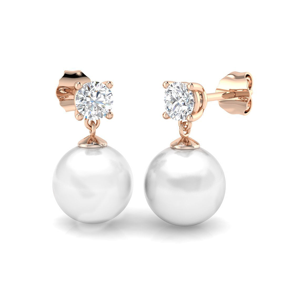 Pearl Diamond Drop Stud Earrings in 10K/14K gold and platinum with certified lab-grown or natural diamonds