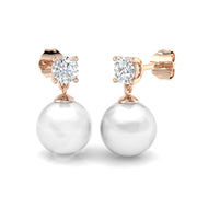 Pearl Diamond Drop Stud Earrings in 10K/14K gold and platinum with certified lab-grown or natural diamonds