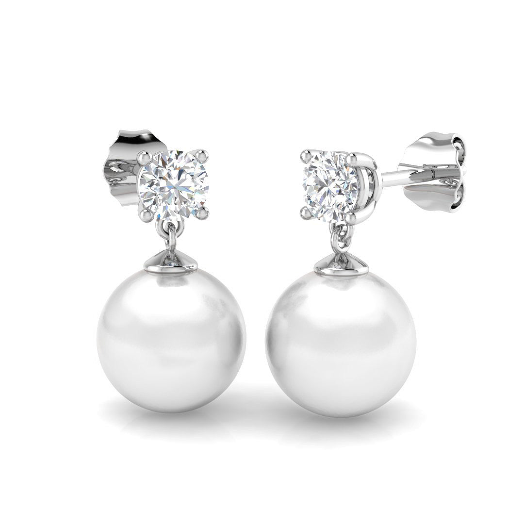 Pearl Diamond Drop Stud Earrings in 10K/14K gold and platinum with certified lab-grown or natural diamonds