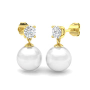 Pearl Diamond Drop Stud Earrings in 10K/14K gold and platinum with certified lab-grown or natural diamonds