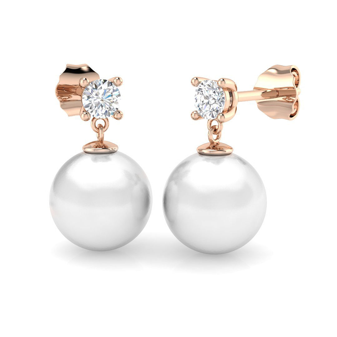 Pearl Diamond Drop Stud Earrings in 10K/14K gold and platinum with certified lab-grown or natural diamonds