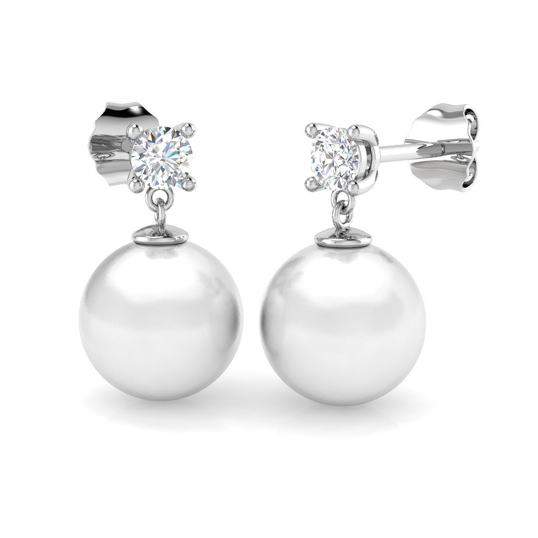Pearl Diamond Drop Stud Earrings in 10K/14K gold and platinum with certified lab-grown or natural diamonds