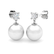 Pearl Diamond Drop Stud Earrings in 10K/14K gold and platinum with certified lab-grown or natural diamonds
