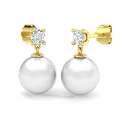 Pearl Diamond Drop Stud Earrings in 10K/14K gold and platinum with certified lab-grown or natural diamonds