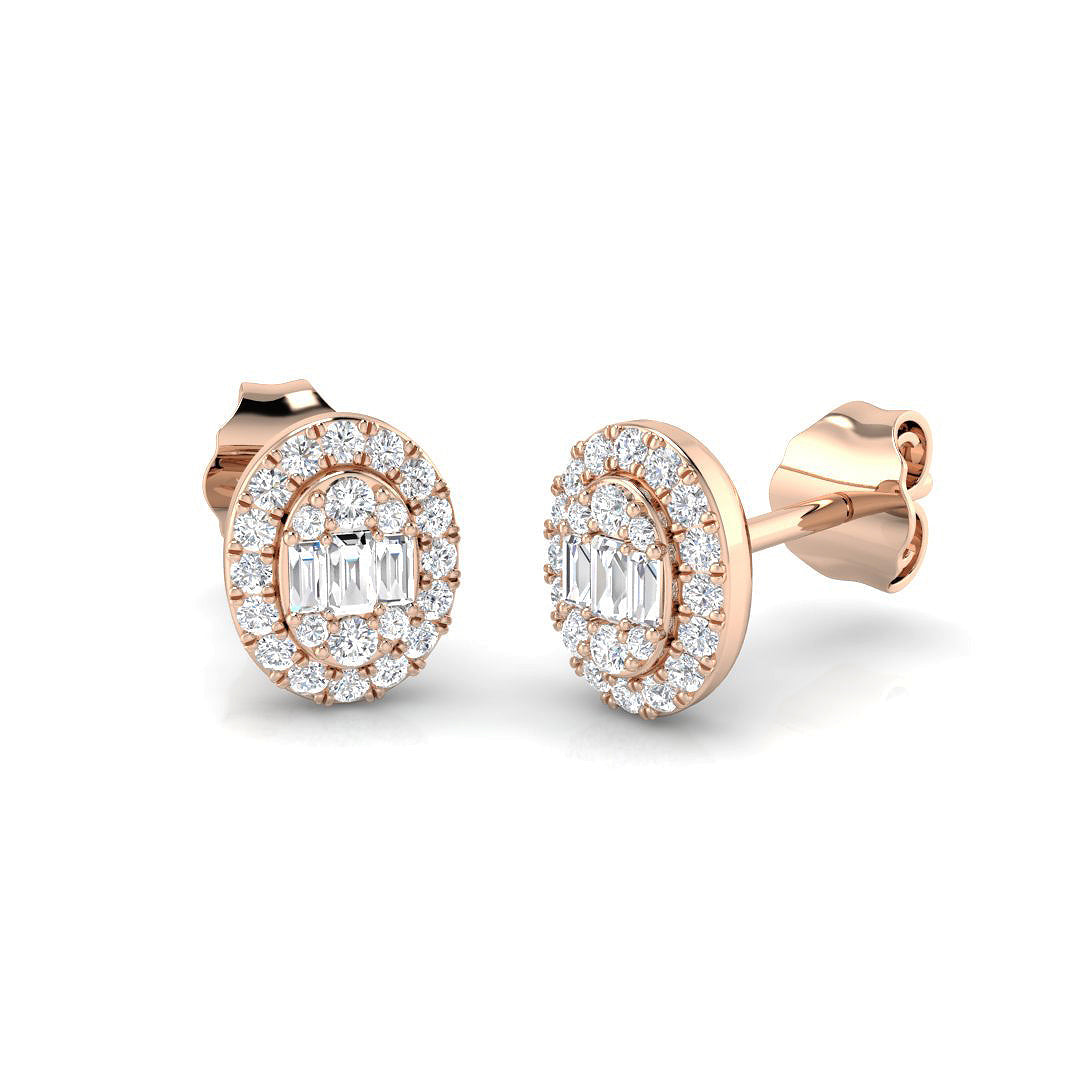 Stud Earrings with Oval Diamond Halo Cluster - 0.25ct to 1ct in 10K/14K gold and platinum with certified lab-grown or natural diamonds