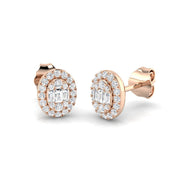 Stud Earrings with Oval Diamond Halo Cluster - 0.25ct to 1ct in 10K/14K gold and platinum with certified lab-grown or natural diamonds