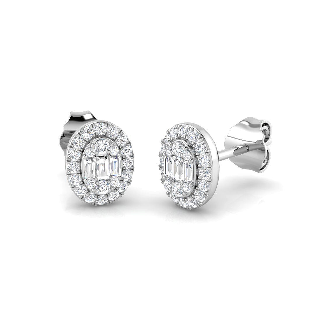 Stud Earrings with Oval Diamond Halo Cluster - 0.25ct to 1ct in 10K/14K gold and platinum with certified lab-grown or natural diamonds