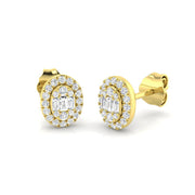 Stud Earrings with Oval Diamond Halo Cluster - 0.25ct to 1ct in 10K/14K gold and platinum with certified lab-grown or natural diamonds