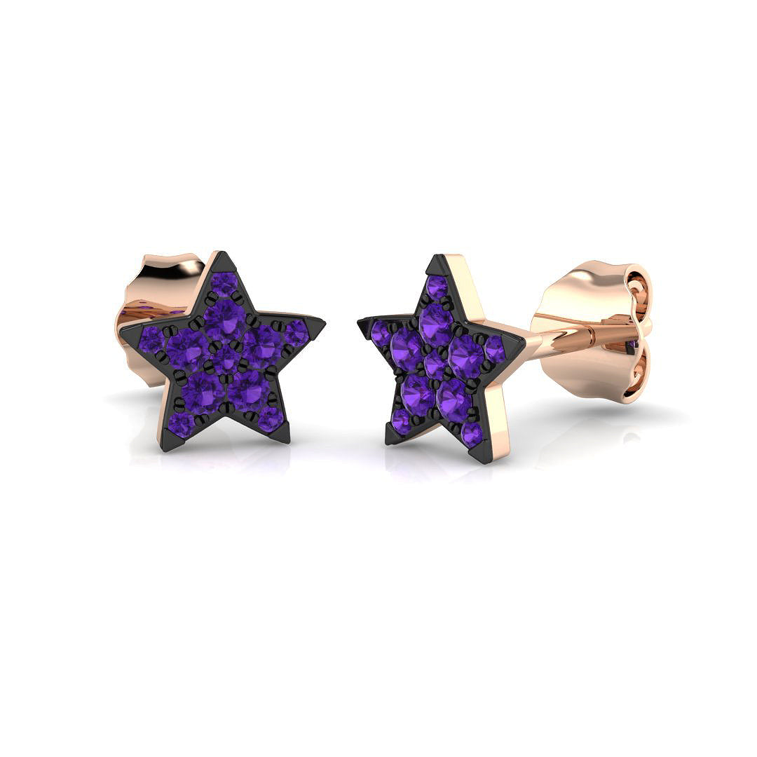 Stud Earrings with Purple Gemstone Star Shape Cluster in 10K/14K gold and platinum with certified lab-grown or natural diamonds