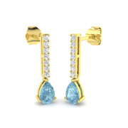 Pear Cut Aquamarine Diamond Bar Drop Earrings in 10K/14K gold and platinum with certified lab-grown or natural diamonds