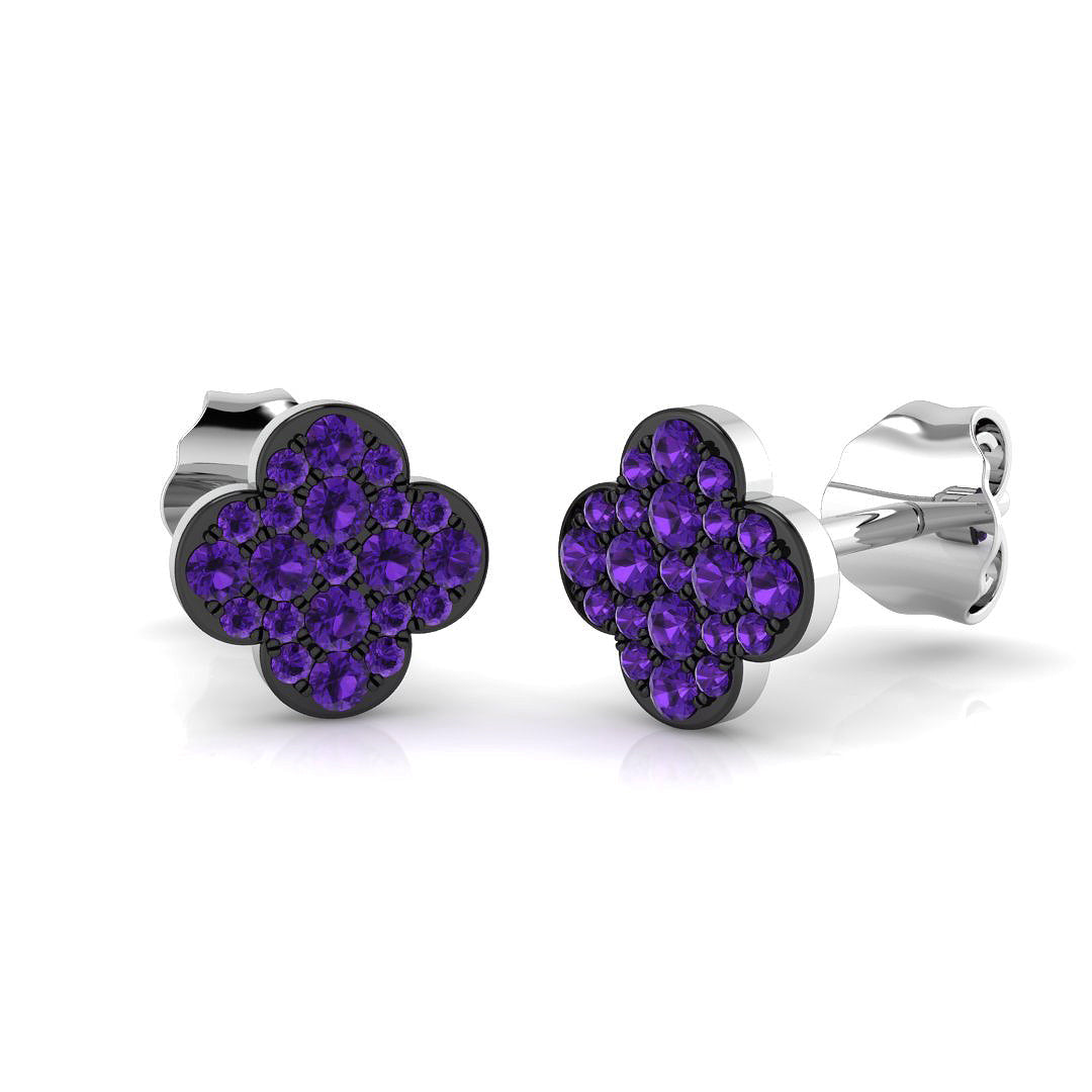Amethyst Clover Stud Earrings in 10K/14K gold and platinum with certified lab-grown or natural diamonds