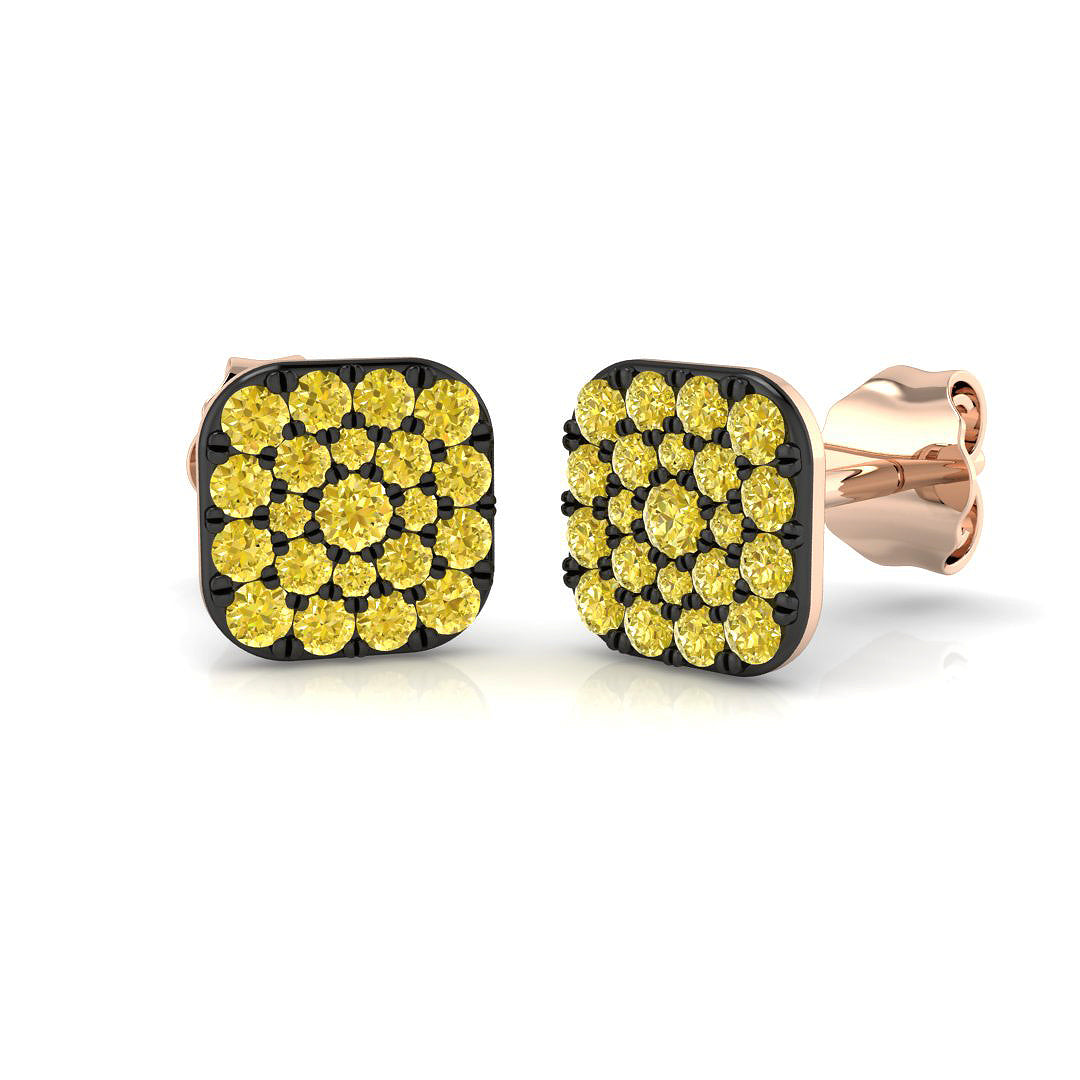 Bold Square Yellow Diamond Cluster Stud Earrings - 0.50ct Two-Tone in 10K/14K gold and platinum with certified lab-grown or natural diamonds