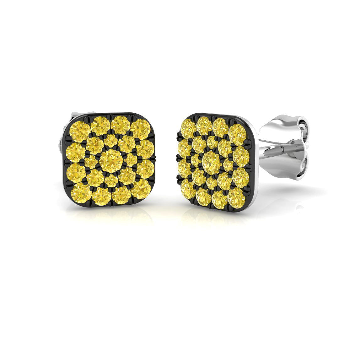 Bold Square Yellow Diamond Cluster Stud Earrings - 0.50ct Two-Tone in 10K/14K gold and platinum with certified lab-grown or natural diamonds
