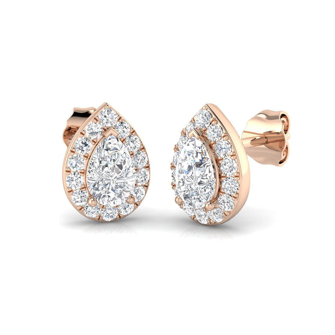 Halo Stud Earrings - 1.25 Carat Missy Pear Cut Teardrop Halo in 10K/14K gold and platinum with certified lab-grown or natural diamonds