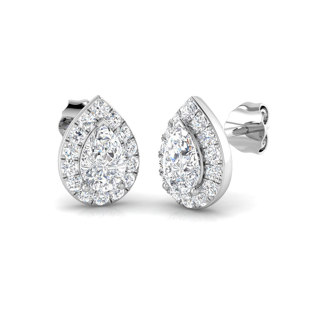 Halo Stud Earrings - 1.25 Carat Missy Pear Cut Teardrop Halo in 10K/14K gold and platinum with certified lab-grown or natural diamonds