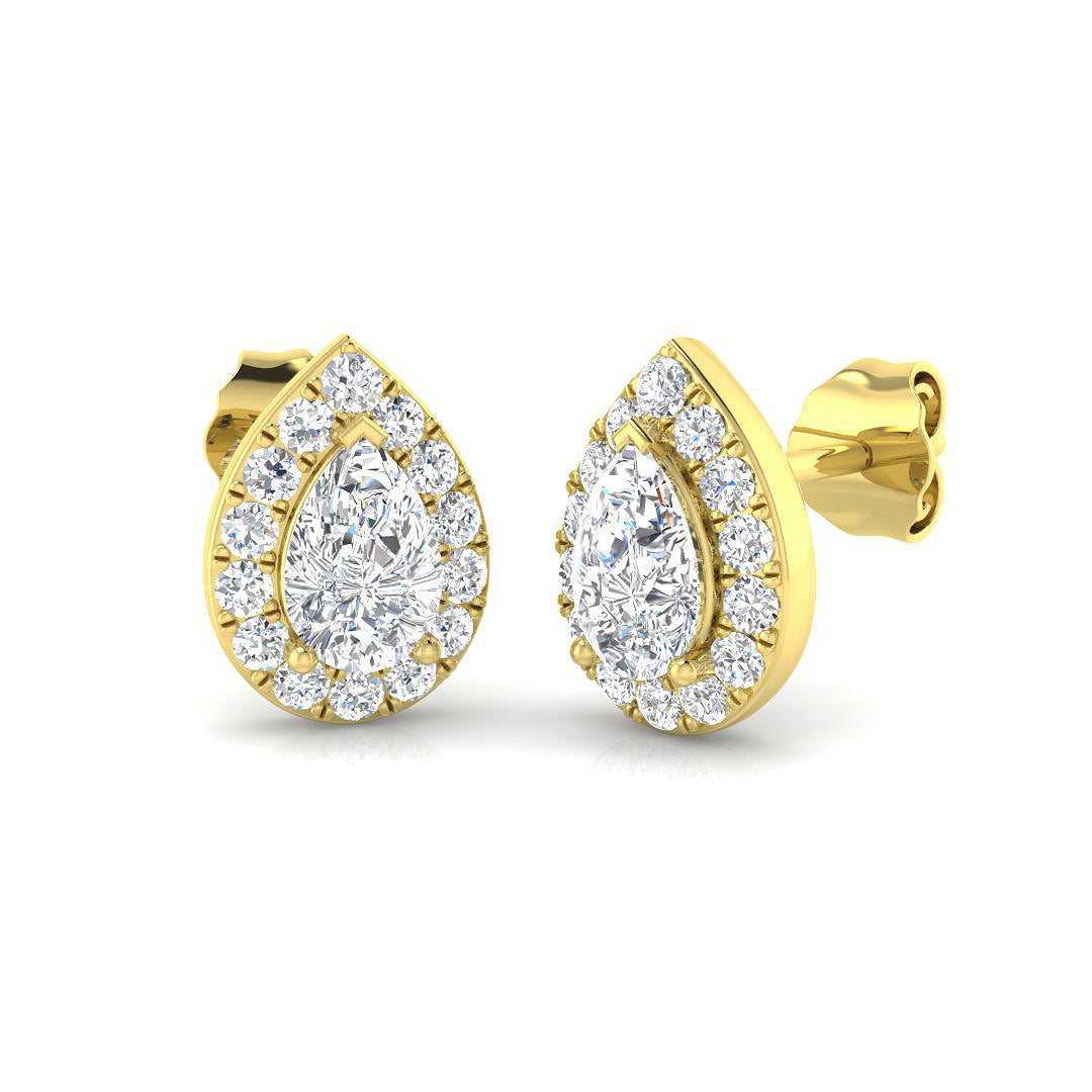 Halo Stud Earrings - 1.25 Carat Missy Pear Cut Teardrop Halo in 10K/14K gold and platinum with certified lab-grown or natural diamonds