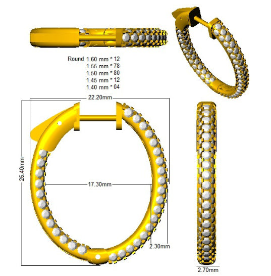 Hoop Earrings - 2.50ct Round Diamond in 10K/14K gold and platinum with certified lab-grown or natural diamonds