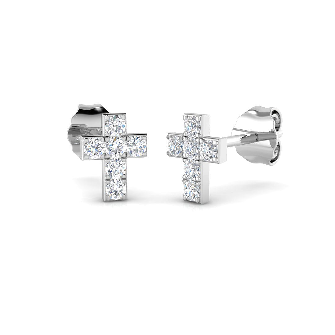 Stud Earrings with Cross Shape Diamond Cluster - 9kt in 10K/14K gold and platinum with certified lab-grown or natural diamonds
