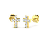 Stud Earrings with Cross Shape Diamond Cluster - 9kt in 10K/14K gold and platinum with certified lab-grown or natural diamonds