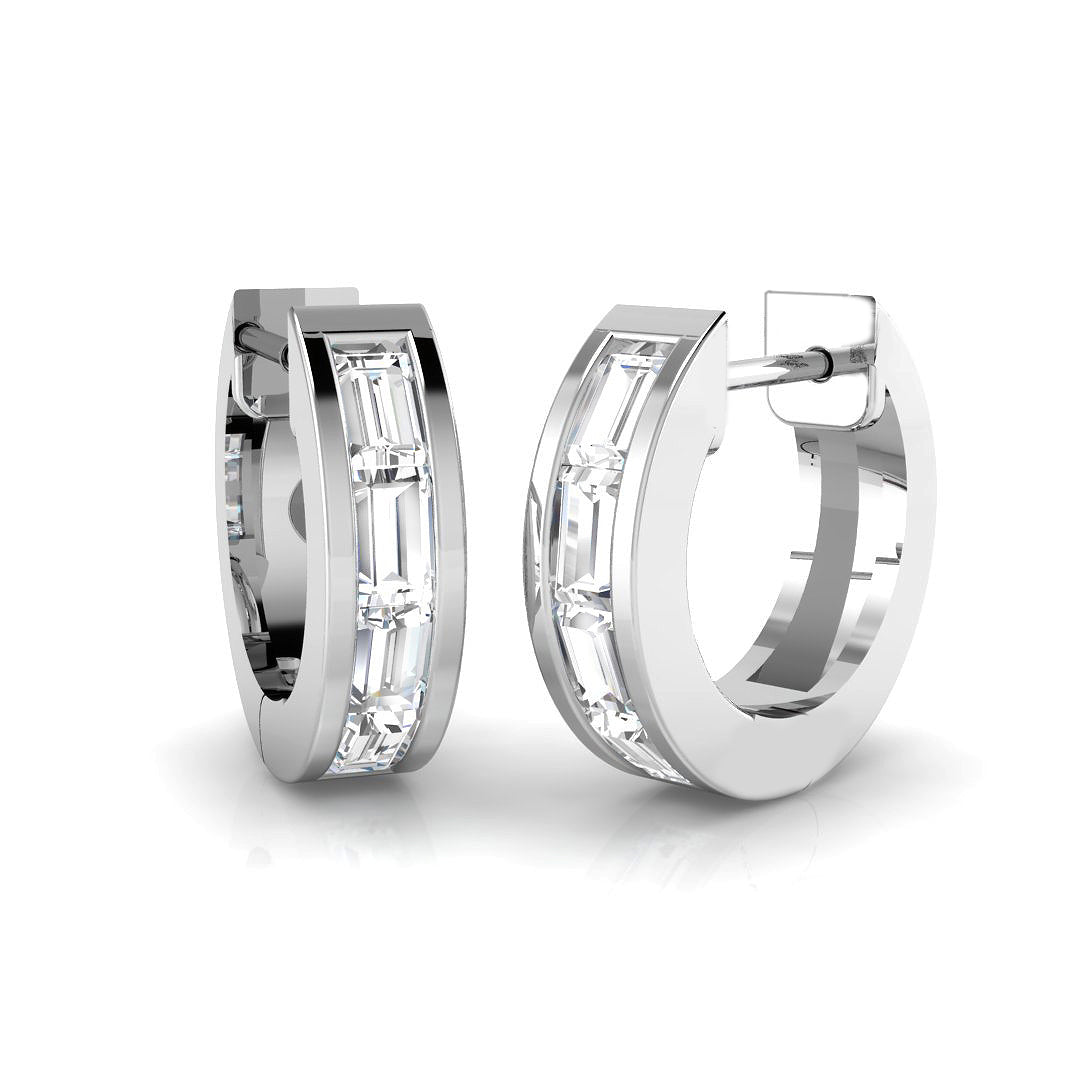 0.5 Ct Baguette Diamond Hoop Earrings in 10K/14K gold and platinum with certified lab-grown or natural diamonds