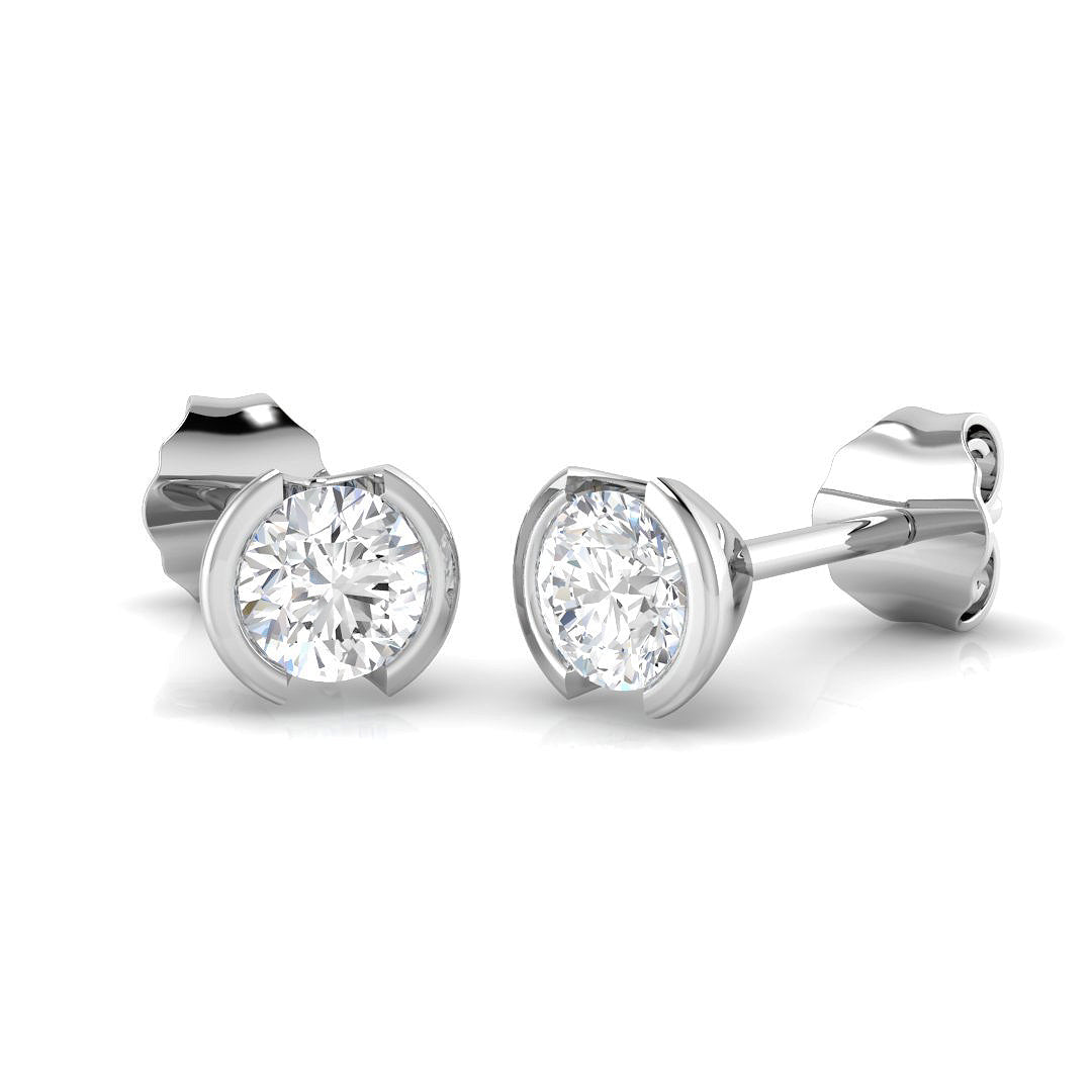 Stud Earrings with Round Diamond Tension Set - 1 Carat in 10K/14K gold and platinum with certified lab-grown or natural diamonds