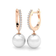 Pearl Diamond Hoop Earrings in Gold - Latch Back Clasp - UK Hallmarked in 10K/14K gold and platinum with certified lab-grown or natural diamonds