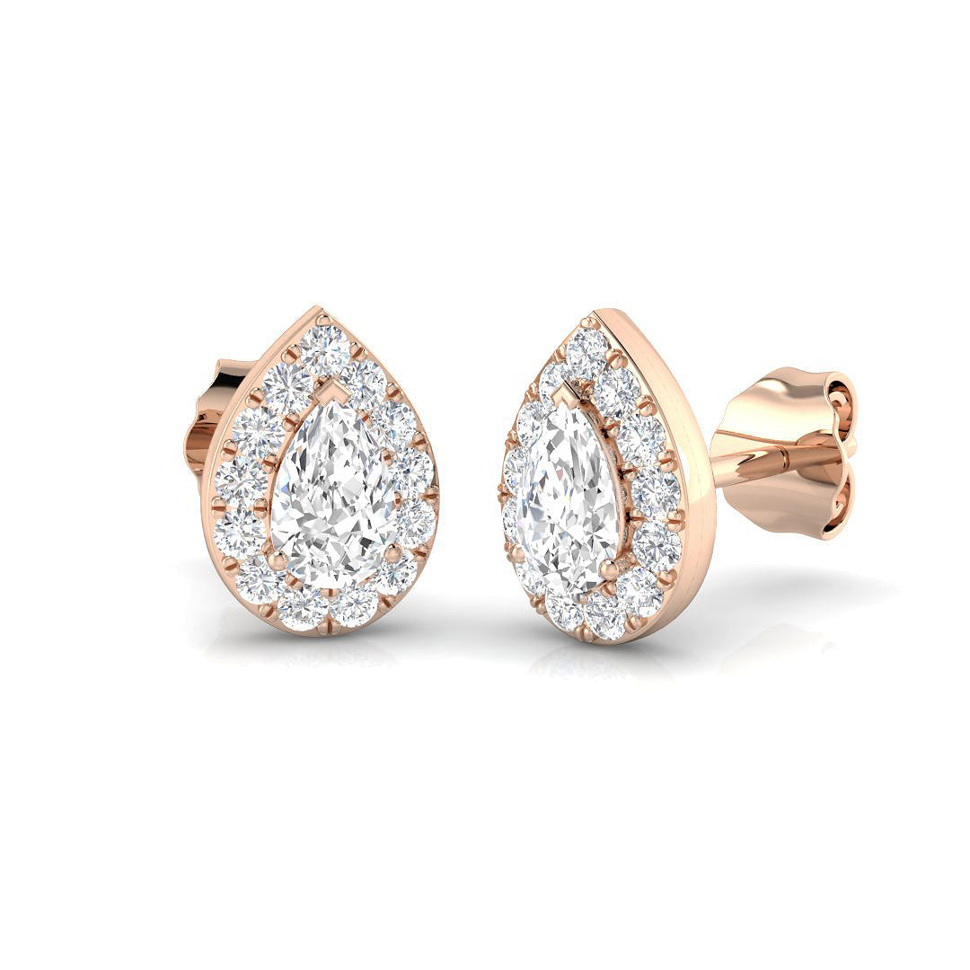 Halo Stud Earrings - 0.50 Carat Kitty Pear Cut Teardrop Solitaire in 10K/14K gold and platinum with certified lab-grown or natural diamonds