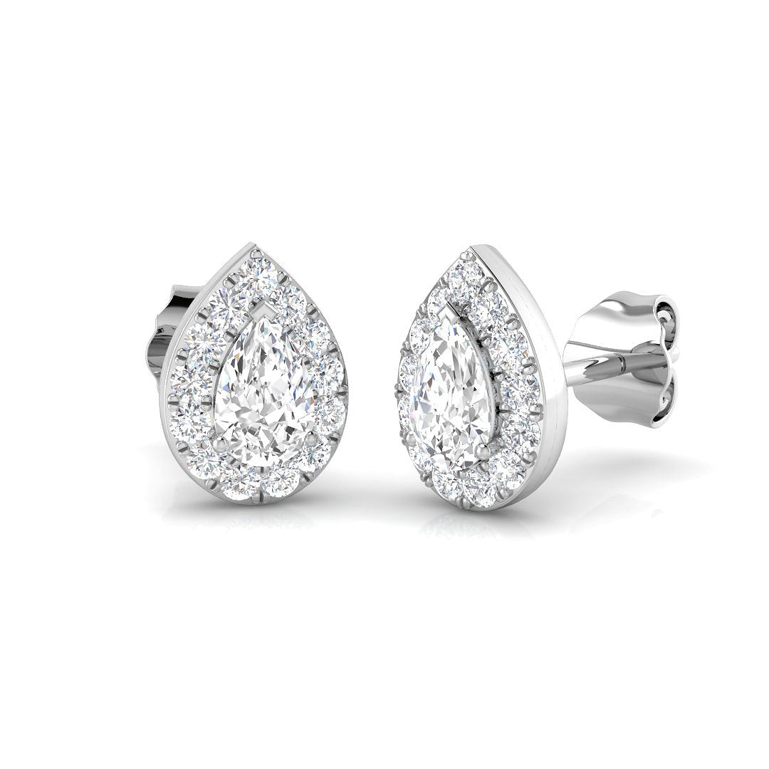 Halo Stud Earrings - 0.50 Carat Kitty Pear Cut Teardrop Solitaire in 10K/14K gold and platinum with certified lab-grown or natural diamonds