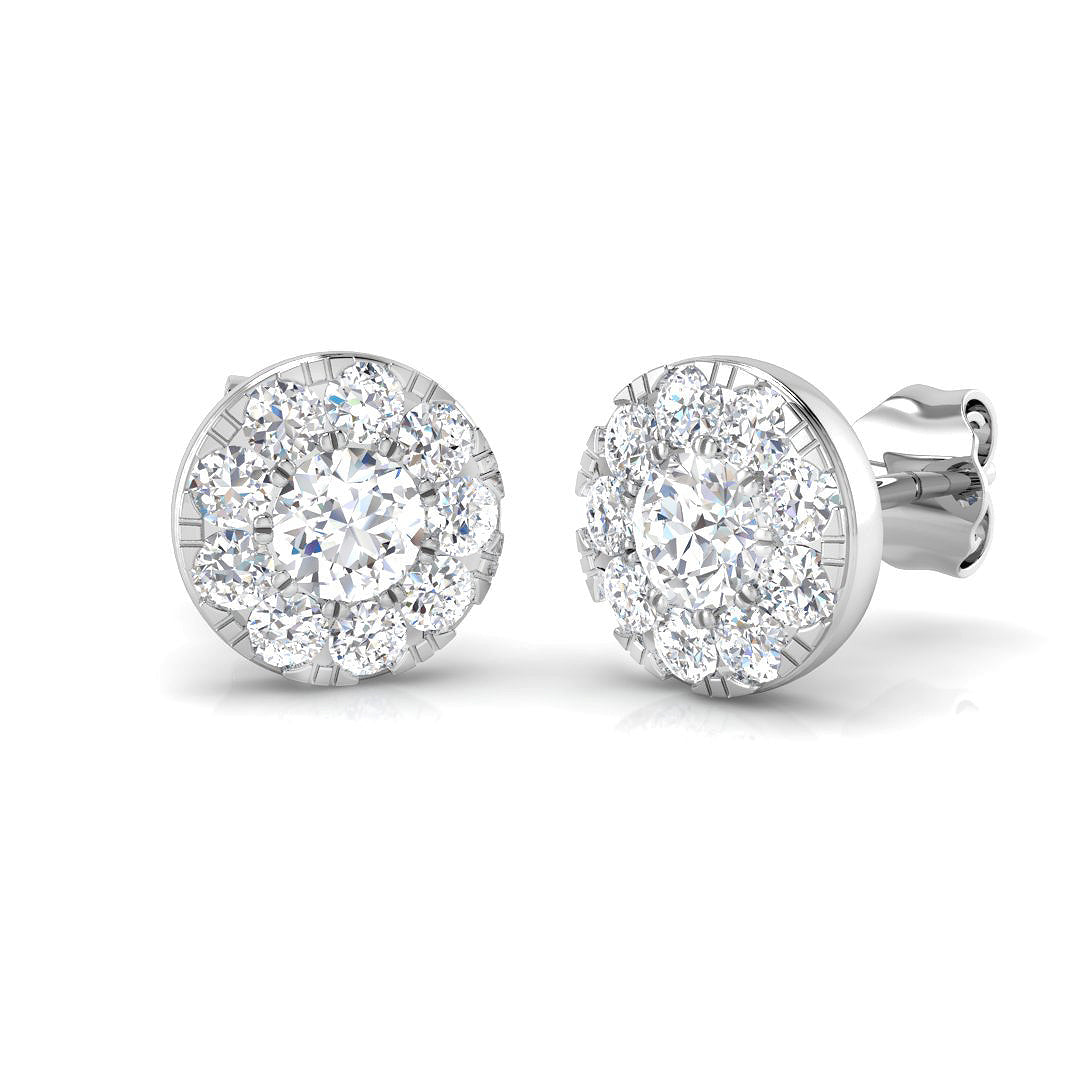 Halo Stud Earrings - 1.00 Carat Dandy Vintage Textured Border in 10K/14K gold and platinum with certified lab-grown or natural diamonds