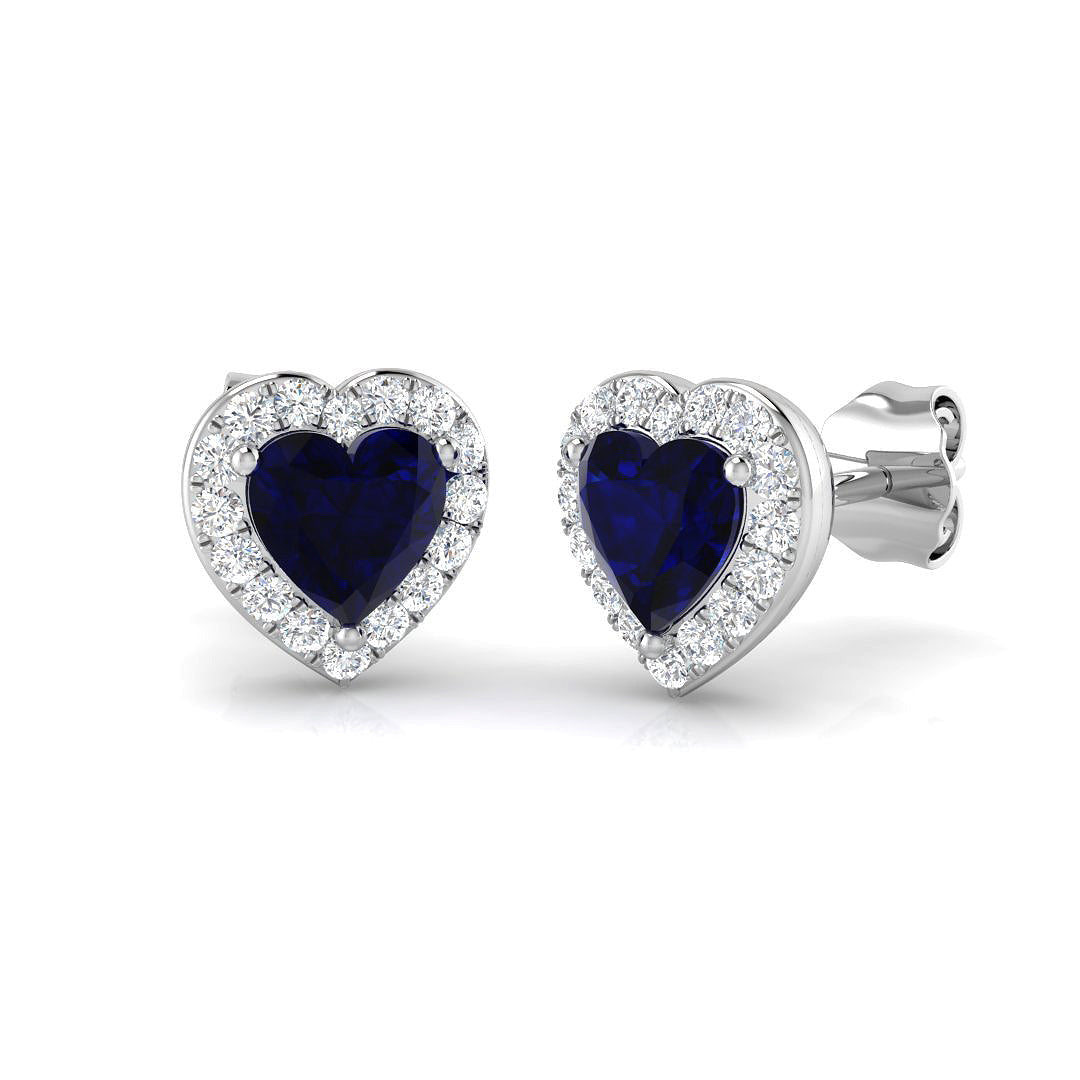Heart Cut Blue Sapphire Diamond Stud Earrings - Luxury Gold & in 10K/14K gold and platinum with certified lab-grown or natural diamonds