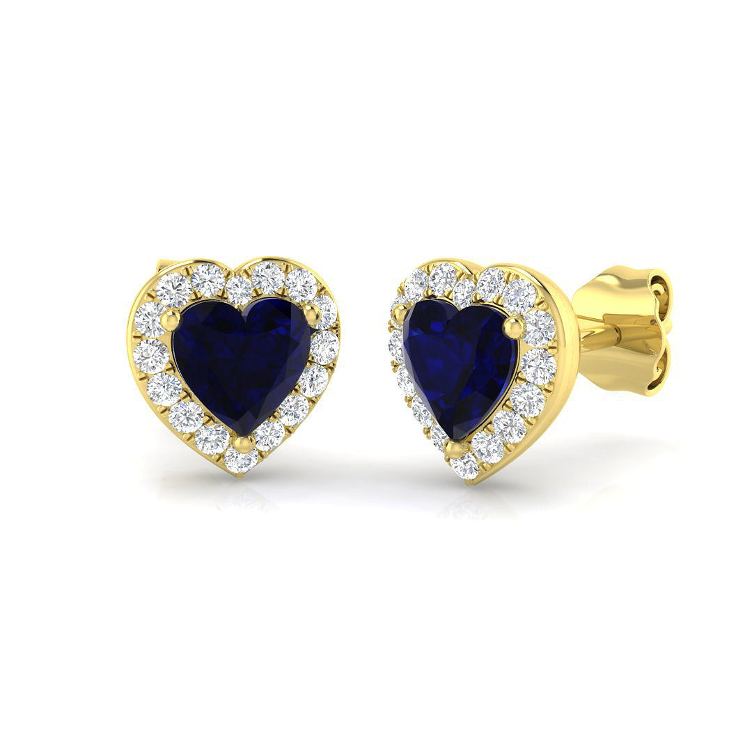 Heart Cut Blue Sapphire Diamond Stud Earrings - Luxury Gold & in 10K/14K gold and platinum with certified lab-grown or natural diamonds