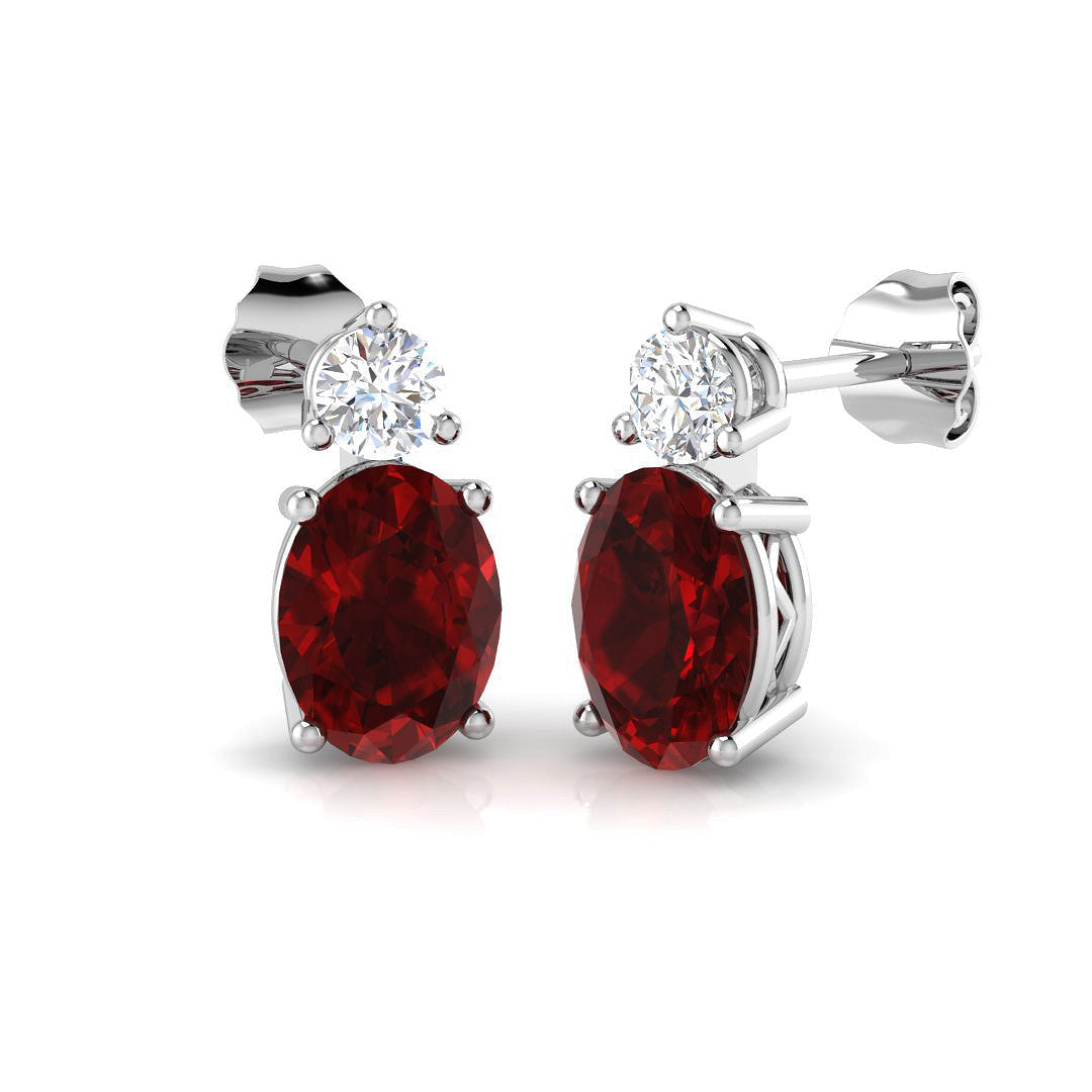Oval Ruby Diamond Stud Earrings with Diamond Accent in 10K/14K gold and platinum with certified lab-grown or natural diamonds