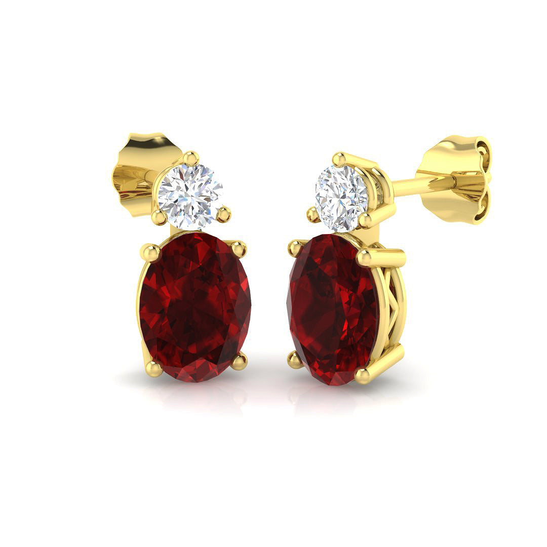Oval Ruby Diamond Stud Earrings with Diamond Accent in 10K/14K gold and platinum with certified lab-grown or natural diamonds